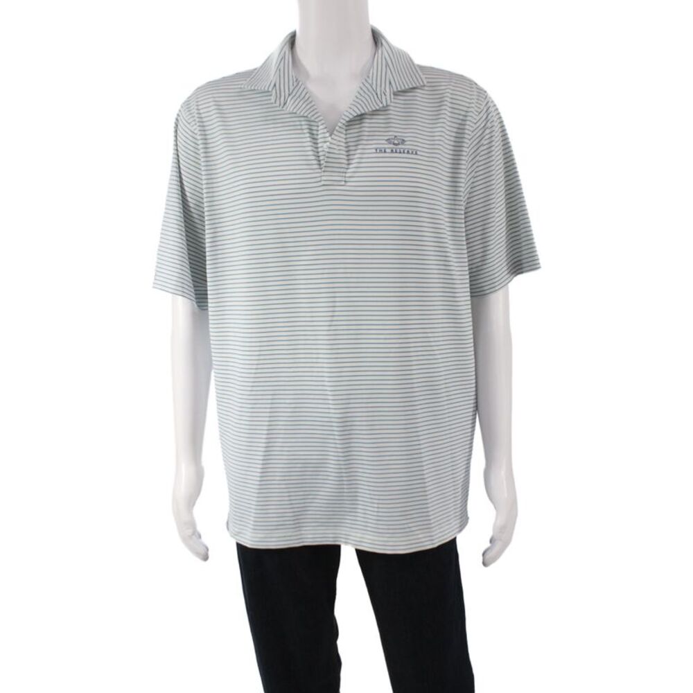 Straight Down Mens Polo Blue Striped Collared Short Sleeve Golf Size XL